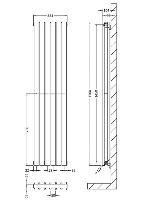 Nuie Sloane Vertical Double Panel Radiator – 1500 x 354mm, 1800 x 354mm, 1800 x 381mm & 1800 x 528mm, photo 5