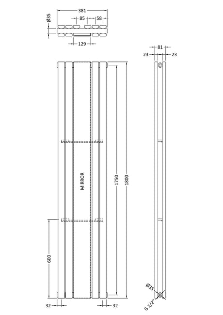 Nuie Sloane Vertical Double Panel Radiator – 1500 x 354mm, 1800 x 354mm, 1800 x 381mm & 1800 x 528mm, photo 7