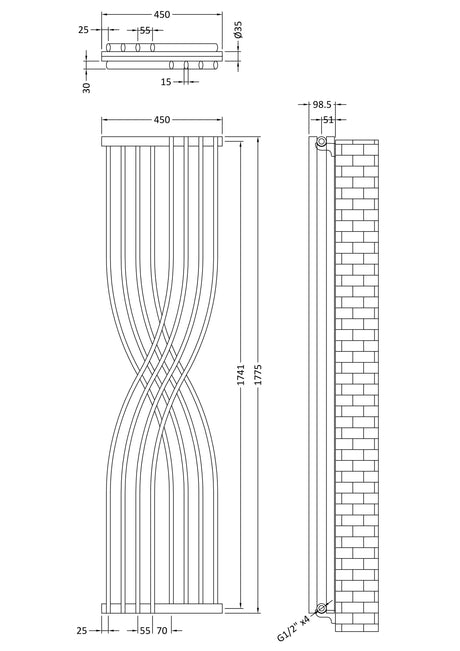 Nuie Xcite 1775 x 450mm Vertical Single Panel Radiator – Anthracite, photo 3