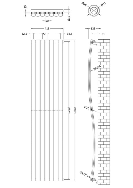 Nuie Revive Vertical Single Panel Radiator – 1785 x 413mm, 1800 x 413mm & 1800 x 499mm, photo 4