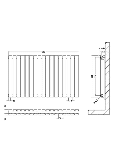 Nuie Sloane Horizontal Double Panel Radiator – 600 x 412mm, 600 x 586mm, 600 x 992mm, 992 x 600mm, 1398 x 600mm & 1572 x 600mm, photo 6