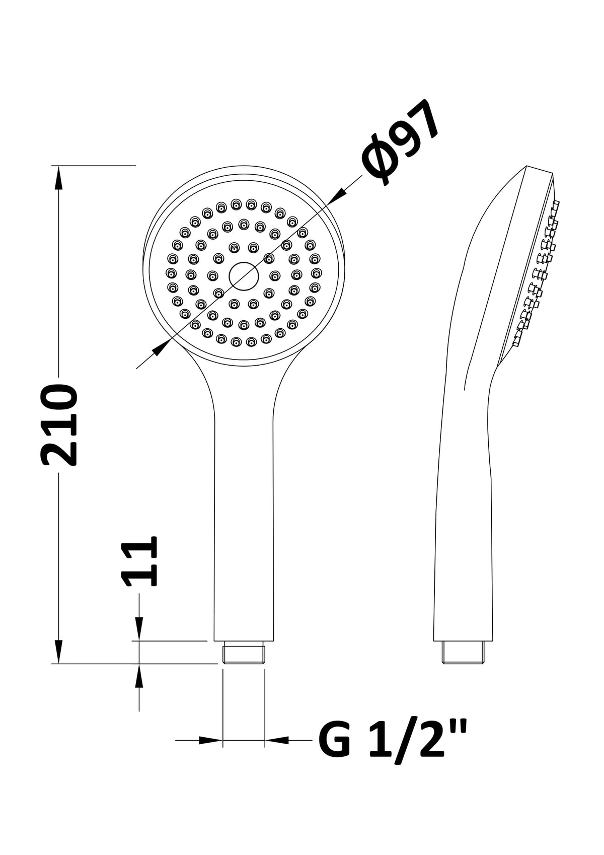 Nuie Shower Handset Kit – 210mm High – Chrome, photo 2