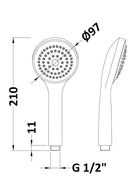 Nuie Shower Handset Kit – 210mm High – Chrome, photo 2