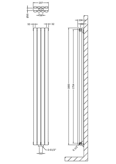 Nuie Revive Vertical Double Panel Radiator – 1500 x 354mm, 1800 x 236mm, 1800 x 354mm, 1800 x 499mm & 1800 x 528mm, photo 6