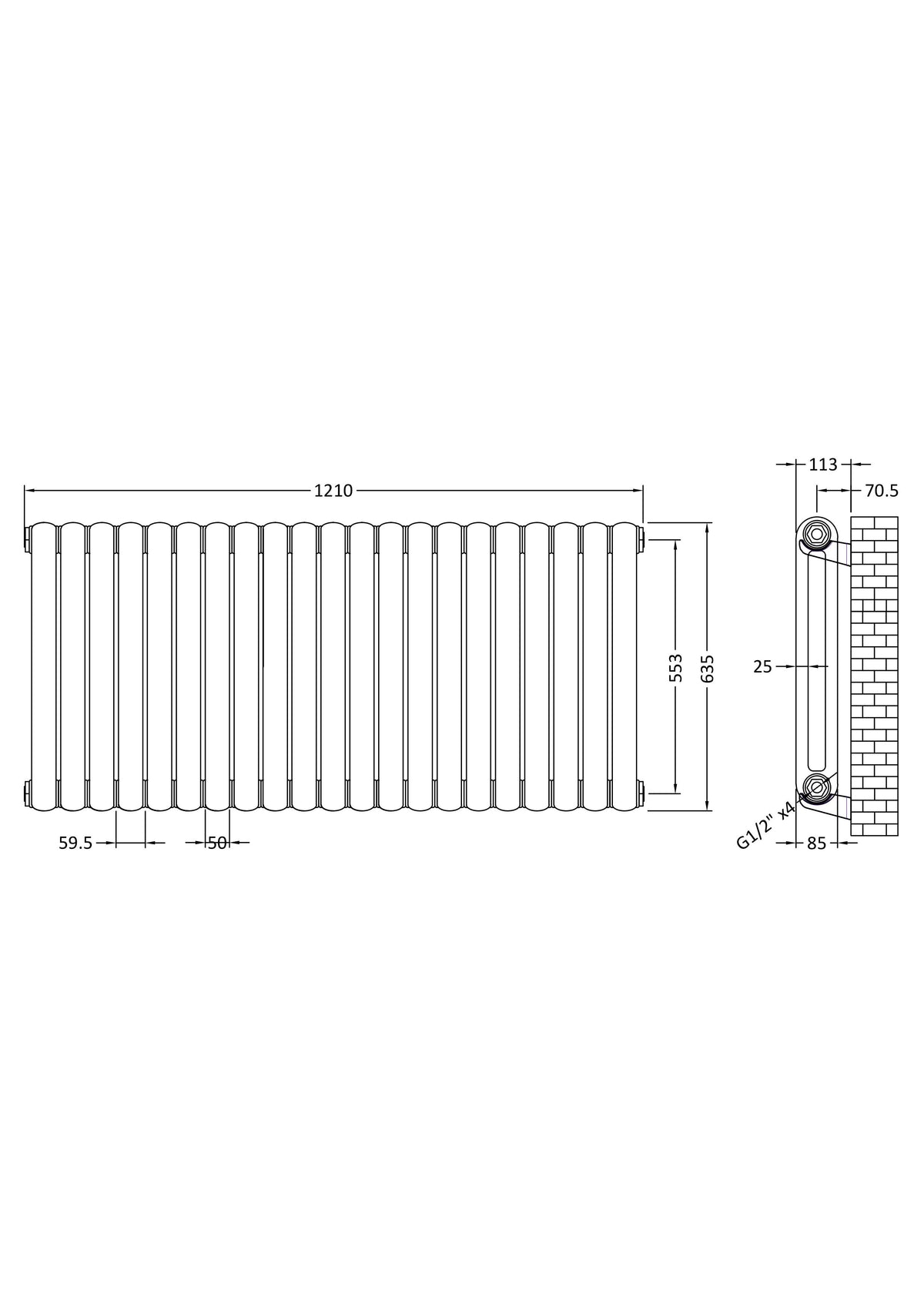 Nuie Salvia Vertical Column Radiator – 853 x 635mm, 863 x 635mm & 1223 x 635mm, photo 6