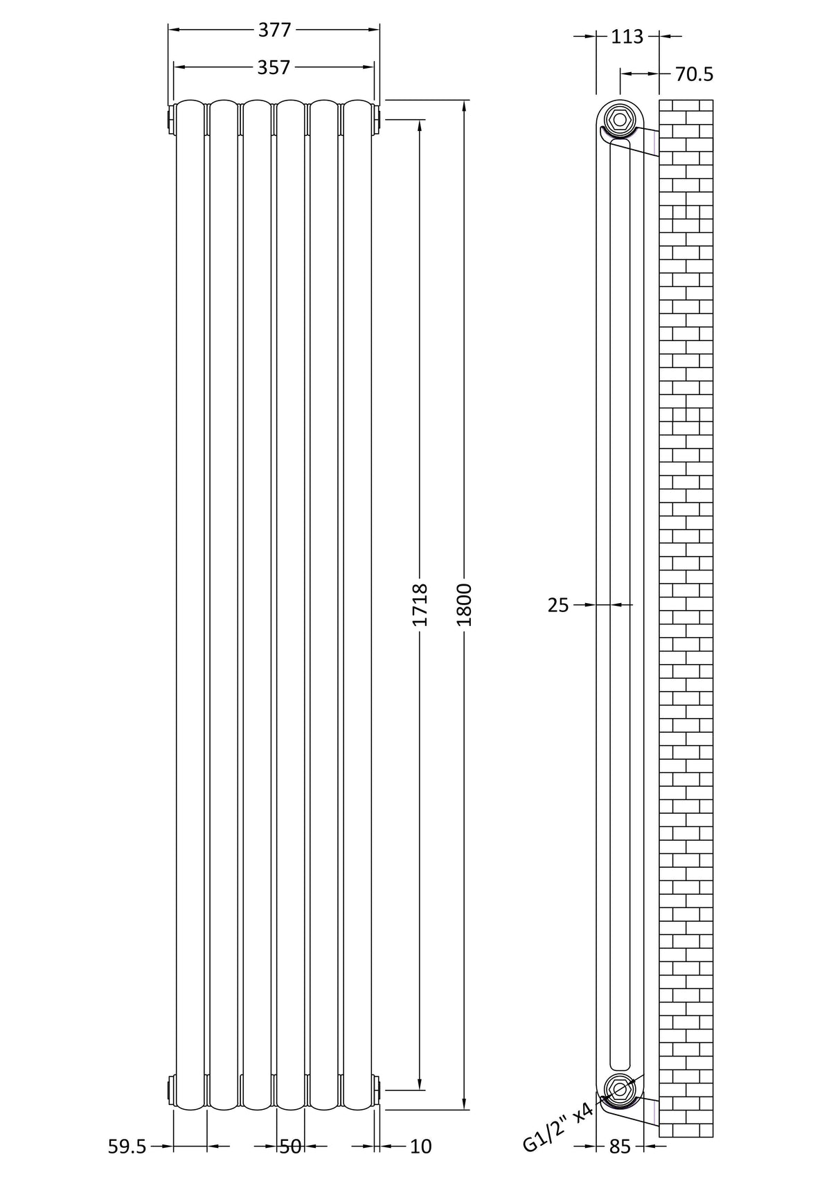 Nuie Salvia Vertical Double Panel Radiator – 1800 x 377mm & 1800 x 383mm, photo 5