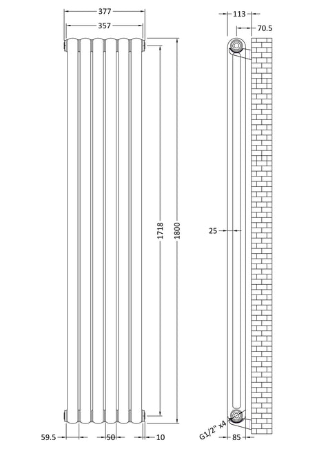 Nuie Salvia Vertical Double Panel Radiator – 1800 x 377mm & 1800 x 383mm, photo 5
