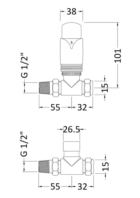 Nuie Straight Thermostatic Radiator Valve Pack – Chrome, photo 2