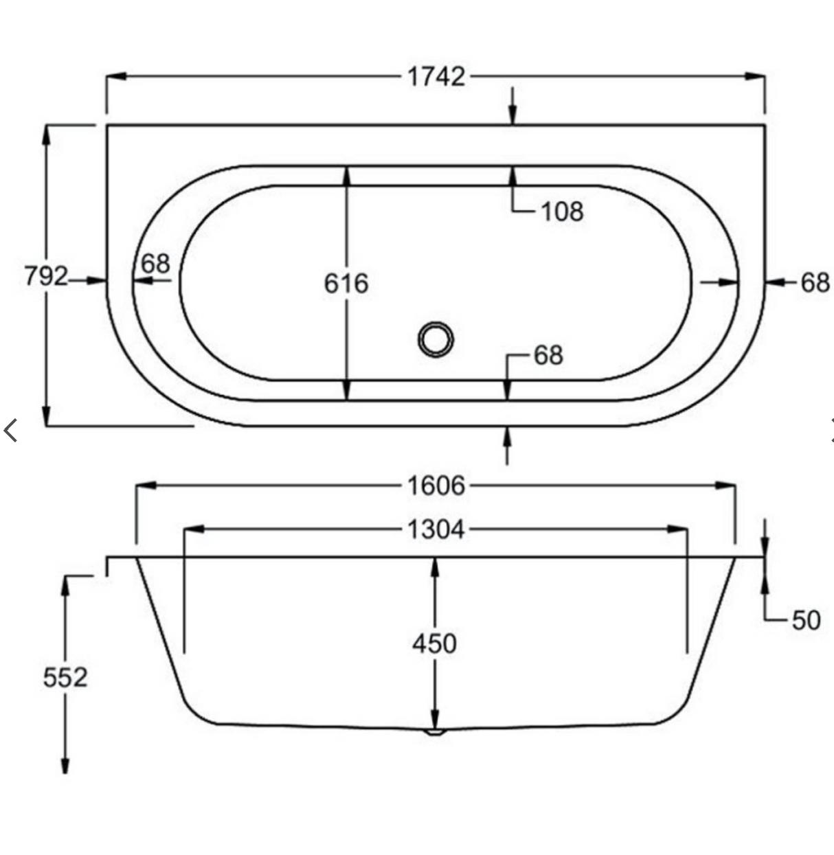 Carron Halcyon D-Shaped Bath 1750x800mm - White Gloss (02416)