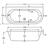 Carron Halcyon D-Shaped Bath 1750x800mm - White Gloss (02416)