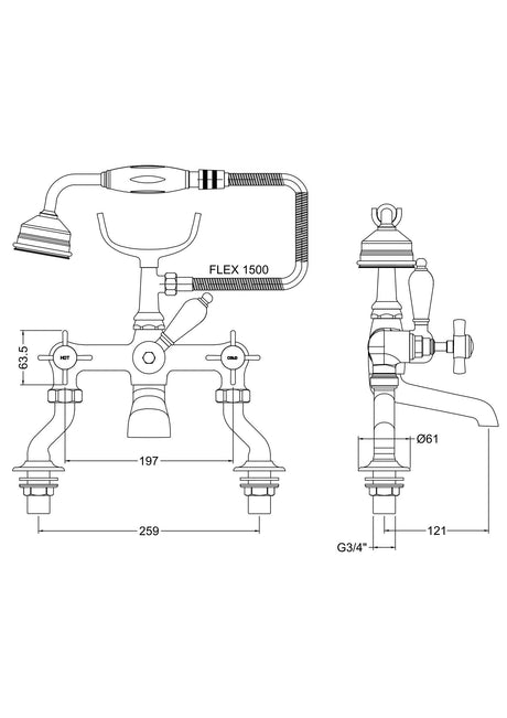 Nuie Beaumont 3/4" Cranked Bath Shower Mixer – Chrome or Brushed Brass, photo 3