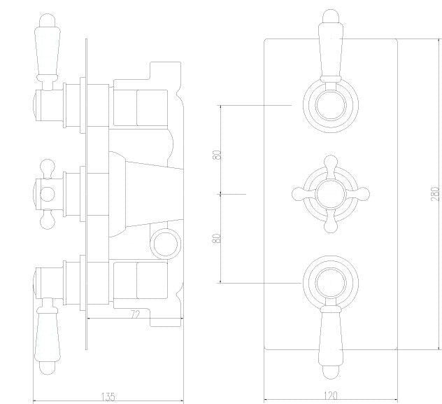 Nuie Victorian Triple Thermostatic Shower Valve – 280mm High – Chrome, photo 3
