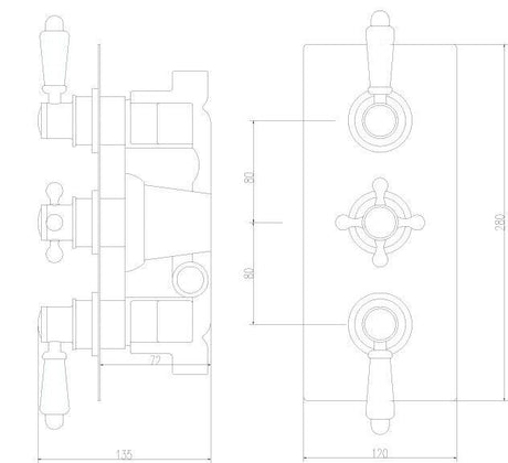 Nuie Victorian Triple Thermostatic Shower Valve – 280mm High – Chrome, photo 3