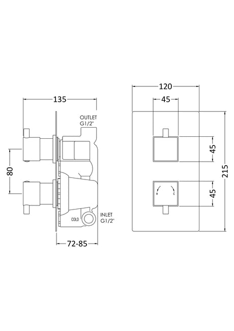 Nuie Square Twin Thermostatic Shower Valve – Chrome, photo 3