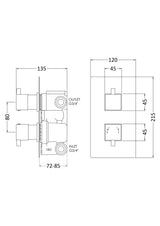 Nuie Twin Thermostatic Shower Valve With Diverter – 215mm High – Chrome, photo 2