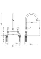 Nuie Bridge 2 Tap Hole Mixer Kitchen Tap Lever Handles – Chrome, photo 3