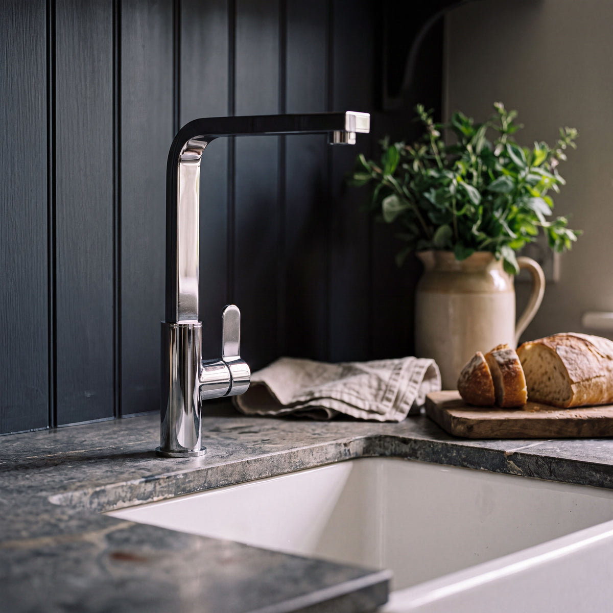 Nuie Churni Square Kitchen Mono Basin Mixer Single Lever – Chrome, Matt Black, Brushed Nickel or Brushed Brass