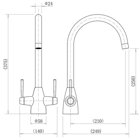Nuie Two Handle Kitchen Mixer Tap – Brushed Gold, Chrome, Black or Brushed Nickel, photo 5
