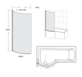 Kartell K-VIT Koncept P Shaped Shower Bath Screen 6mm (KONCS)