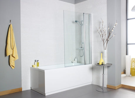 Kartell K-VIT Koncept straight bath screen with square edge and extension panel, chrome