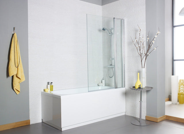 Kartell K-VIT Koncept straight bath screen with square edge and extension panel, chrome