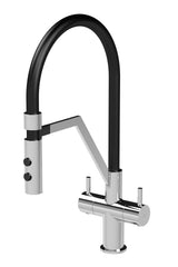Nuie Ravi Mono Basin Twin Lever Round Basin Tap & Magnetic Rinser – Chrome, Matt Black, Brushed Nickel or Brushed Brass
