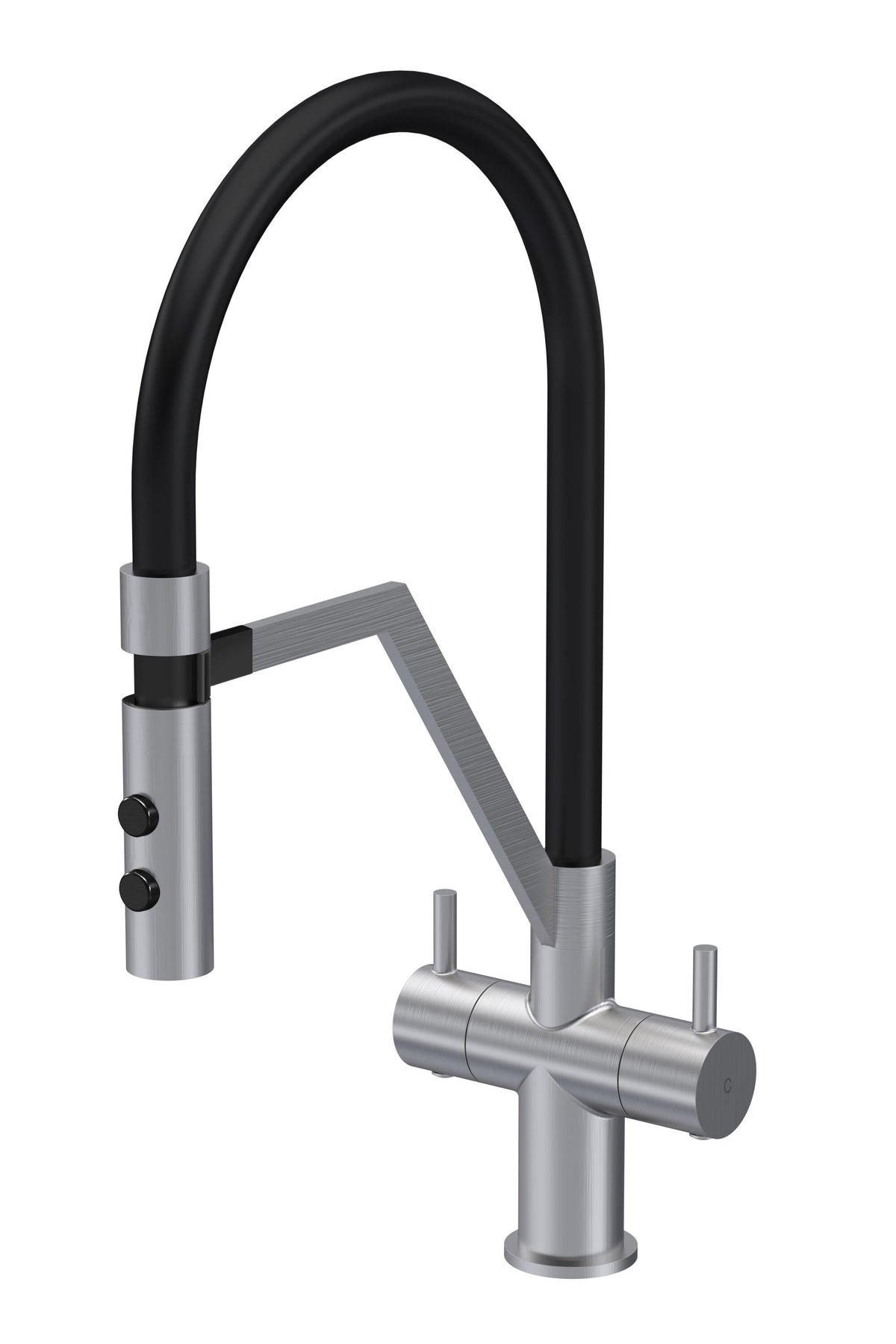 Nuie Ravi Mono Basin Twin Lever Round Basin Tap & Magnetic Rinser – Chrome, Matt Black, Brushed Nickel or Brushed Brass, photo 3