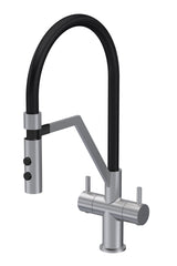 Nuie Ravi Mono Basin Twin Lever Round Basin Tap & Magnetic Rinser – Chrome, Matt Black, Brushed Nickel or Brushed Brass, photo 3