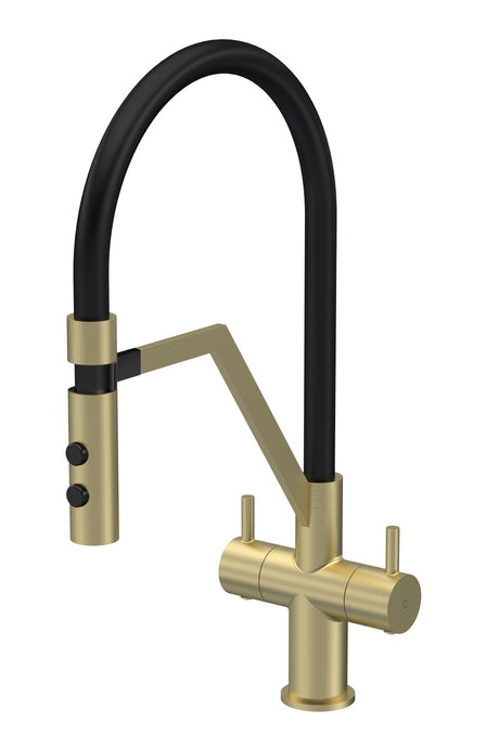 Nuie Ravi Mono Basin Twin Lever Round Basin Tap & Magnetic Rinser – Chrome, Matt Black, Brushed Nickel or Brushed Brass, photo 4