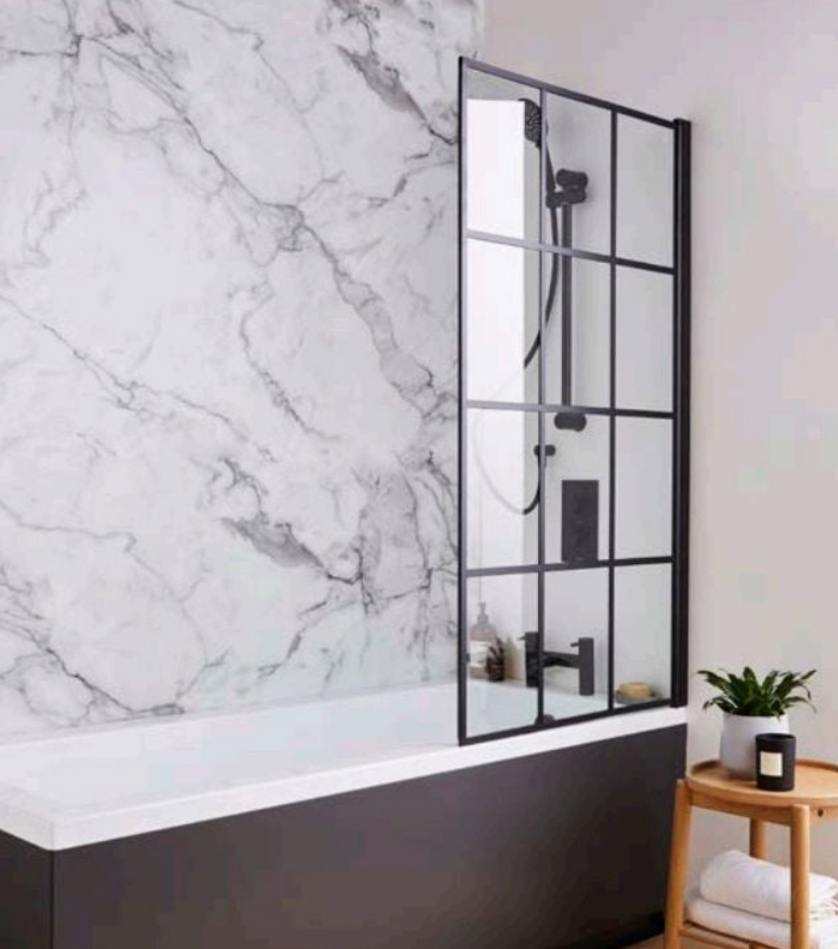 Kartell K-VIT Krittal 1400x780mm Straight Bath Shower Screen with Square Edge - Matt Black (KRI-SS)