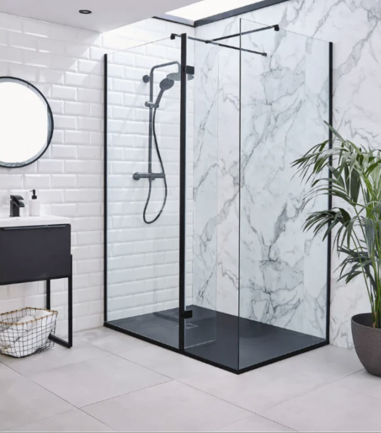 Kartell K-VIT KV8 Nero Wetroom Screen With Profile Kit (Wall Profile & Bracing Bar) Black (All Sizes)
