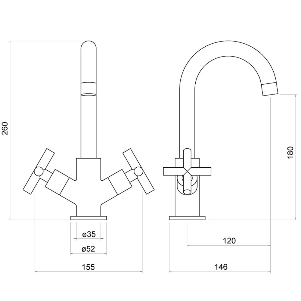 Nuie Yareth Cross Handle Sink Mixer Tap – Chrome, photo 2