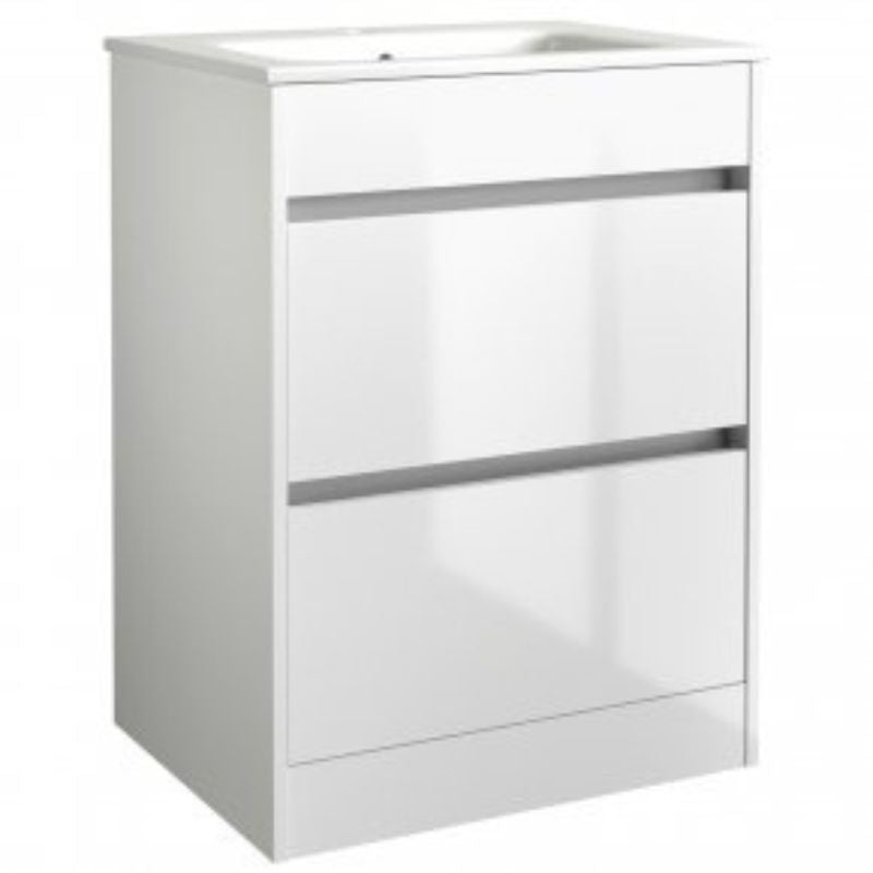 Kartell K-VIT City 600mm Floor Standing Unit With Ceramic Basin - White Gloss (FUR709CI-FUR057PU)