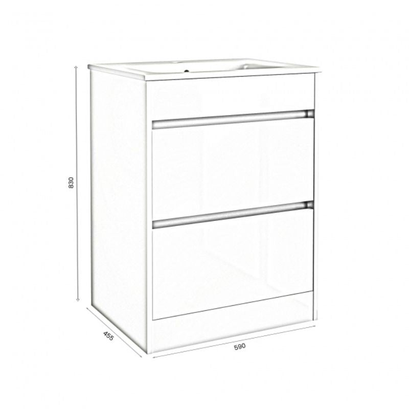Kartell K-VIT City 600mm Floor Standing Unit With Ceramic Basin - Storm Grey Gloss (FUR710CI-FUR057PU)