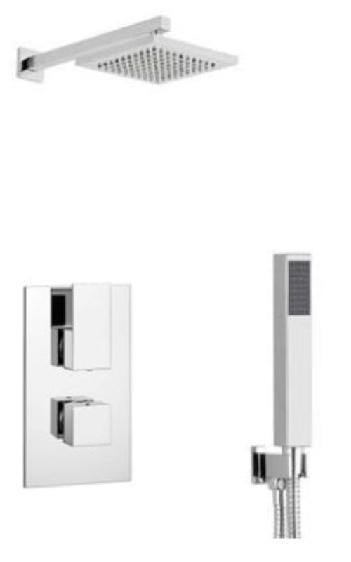 Kartell K-VIT Element Option 4 Thermostatic Concealed Shower with Overhead Drencher & Separate Handshower- Chrome (SHO010EL-SHO073CU-SHO106S)