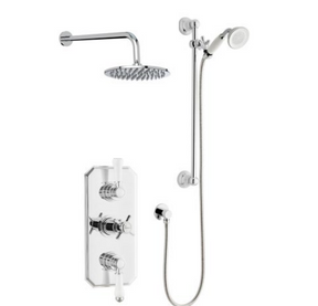 Kartell K-VIT Klassique Option 5 Triple Thermostatic Shower with Slide Rail Kit and Overhead Drencher