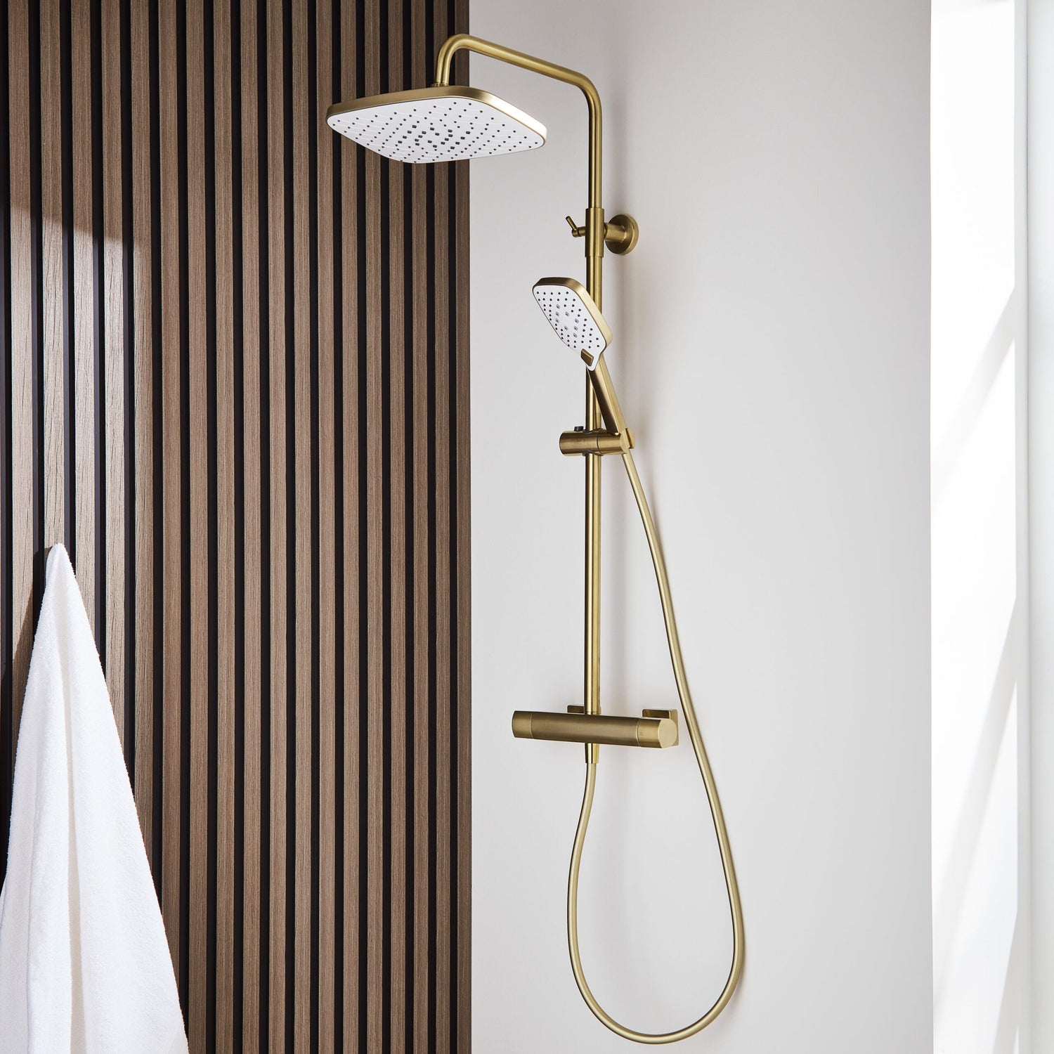 Kartell K-VIT Kolt Option 1 Shower With Sliding Handset & Overhead Drencher-Brushed Brass (SHO320KBB)