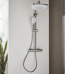 Kartell K-VIT Kolt Option 1 thermostatic bar shower with overhead drencher and sliding handset in Brushed Nickel