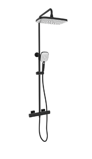 Kartell K-VIT Kolt Option 1 Thermostatic Bar Shower with Overhead Drencher and Sliding Handset- Matt Black(SHO310KBL)