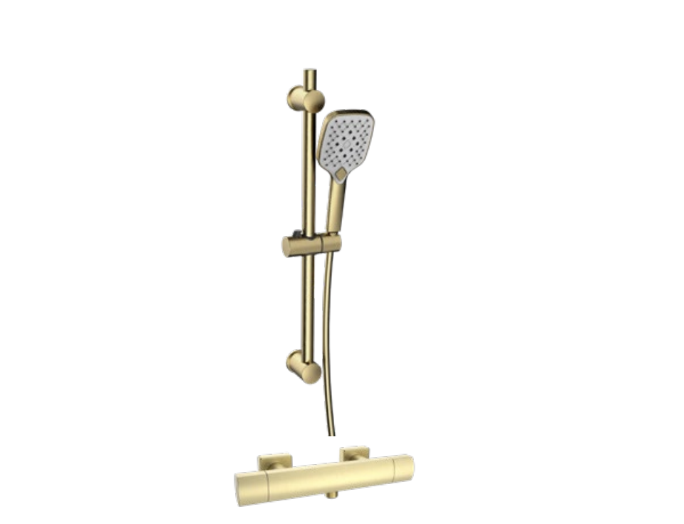 Kartell K-VIT Kolt Option 2 Thermostatic Bar Shower with Adjustable Slide Rail Kit – Brushed Brass (SHO321KBB-SHO322KBB)
