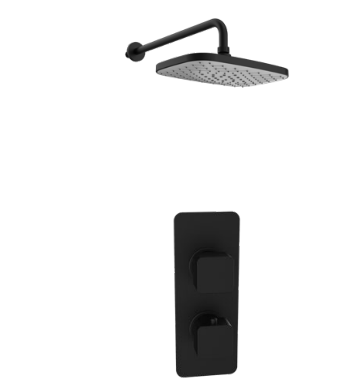 Kartell K-VIT Kolt Option 3 Thermostatic Concealed Shower with Fixed Overhead Drencher – Matt Black (SHO313KBL-SHO315KBL)