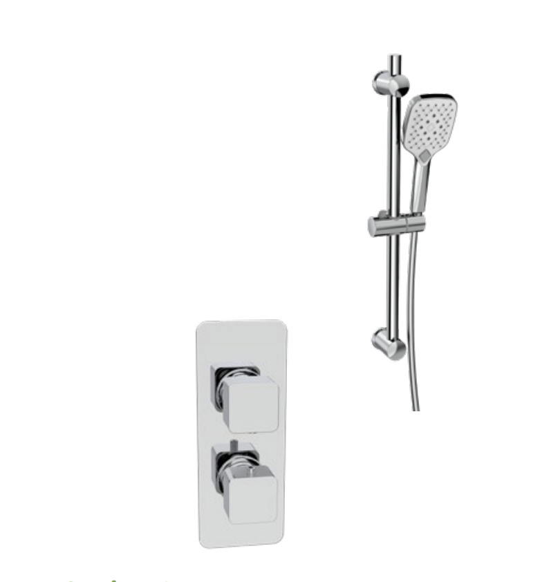 Kartell K-VIT Kolt Option 4 Thermostatic Concealed Shower with Adjustable Slide Rail Kit- Chrome (SHO303KCP-SHO302KCP-SHO092OE)
