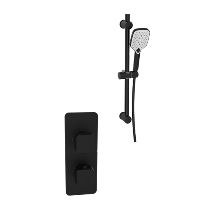 Kartell K-VIT Kolt Option 4 Thermostatic Concealed Shower with Adjustable Slide Rail Kit- Matt Black (SHO313KBL-SHO312KBL-SHO088NR)