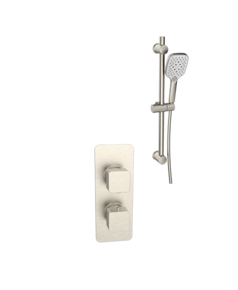 Kartell K-VIT Kolt Option 4 Thermostatic Concealed Shower with Adjustable Slide Rail Kit– Brushed Nickel (SHO333KBN-SHO332KBN-SHO090BN)