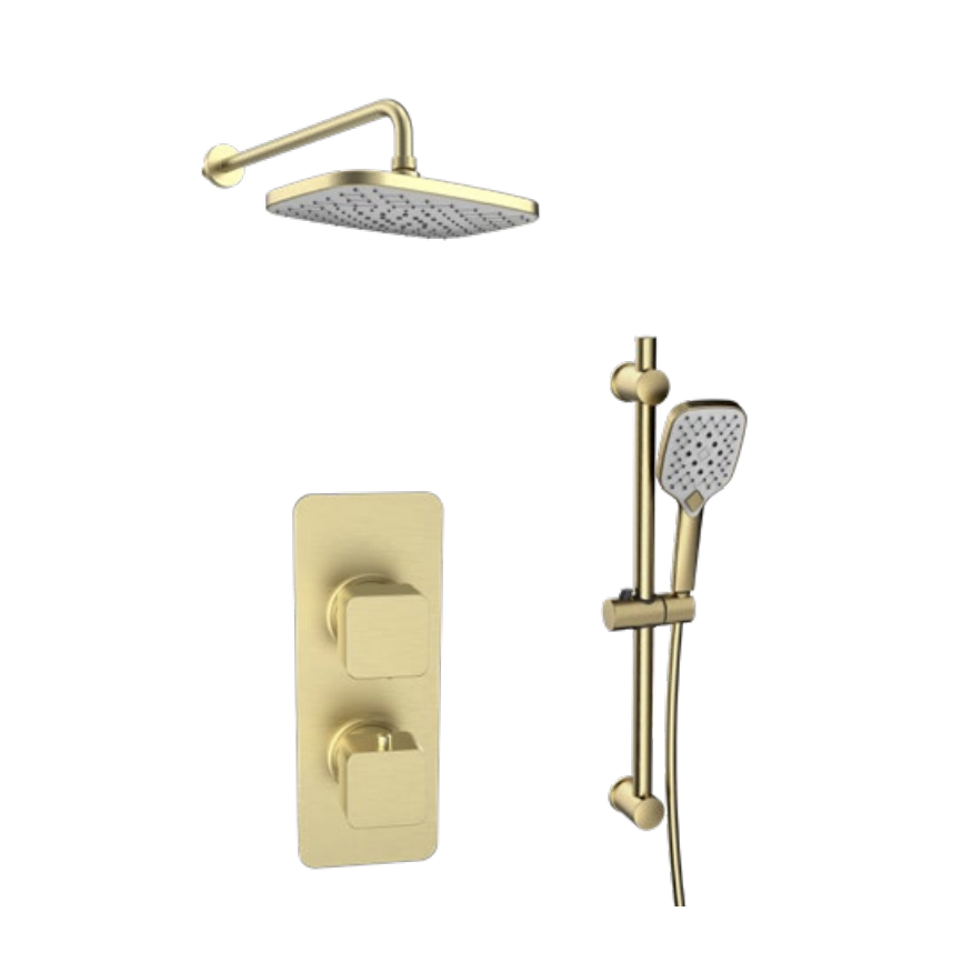 Kartell K-VIT Kolt Option 5 Thermostatic Concealed Shower with Adjustable Slide Rail Kit – Brushed Brass (SHO324KBB-SHO325KBB-SHO322KBB-SHO145OT)