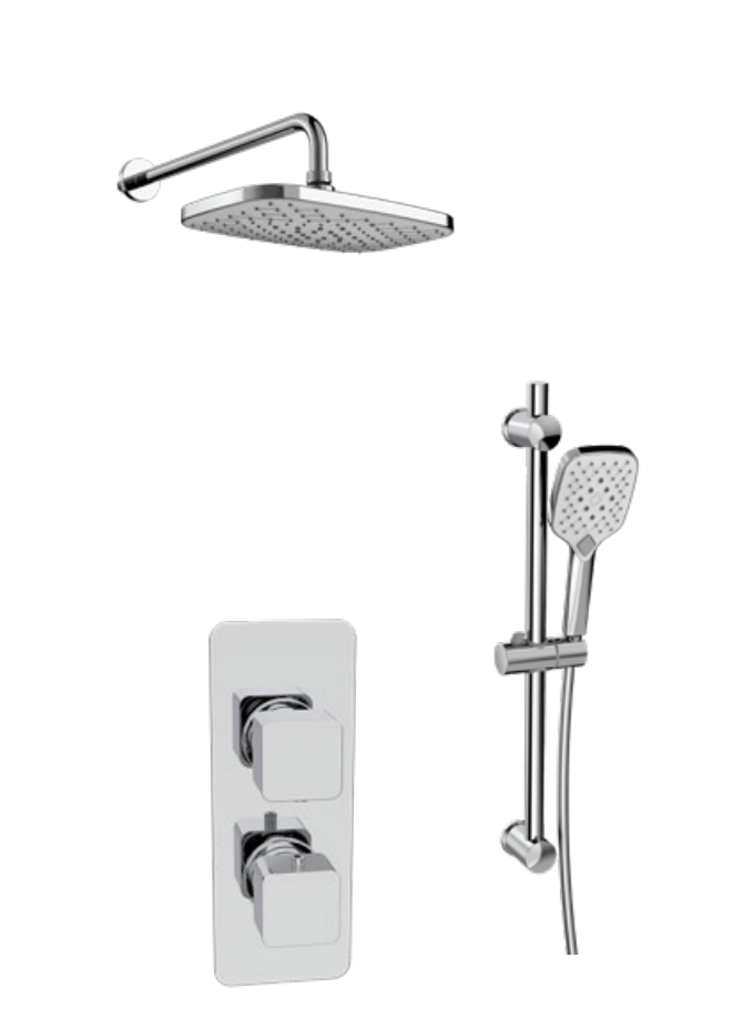Kartell K-VIT Kolt Option 5 Thermostatic Concealed Shower with Diverter Adjustable Slide Rail Kit & Fixed Overhead Drencher - Chrome (SHO304KCP-SHO305KCP-SHO302KCP-SHO092OE)