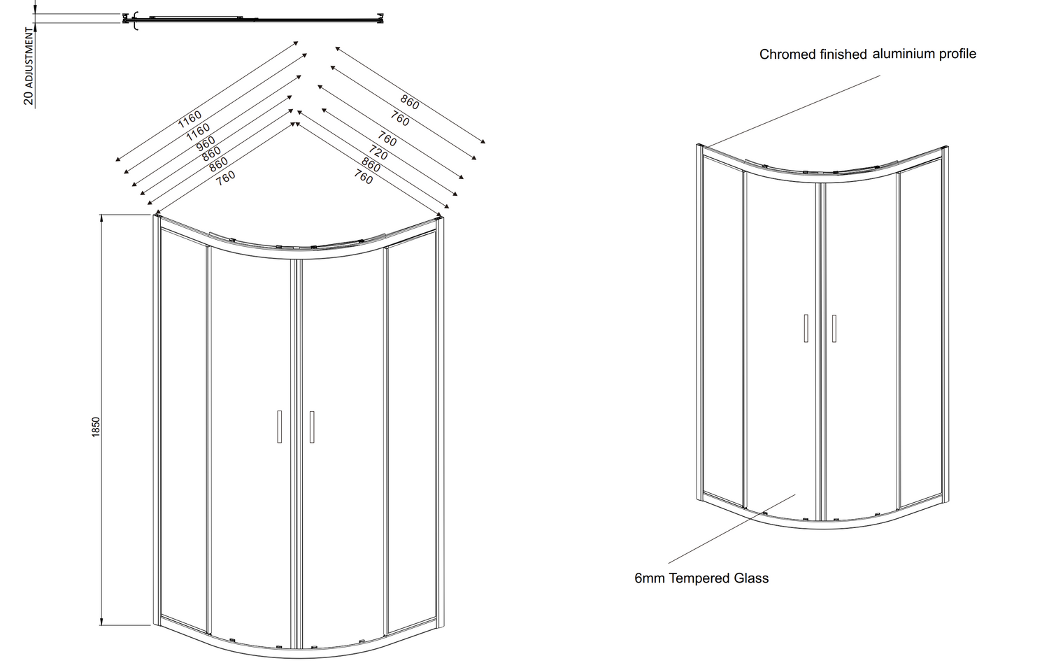 Kartell K-VIT Koncept Offset Quadrant Shower Screens (All Sizes)