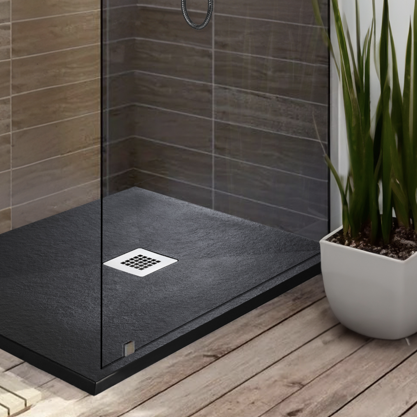 Kartell K-VIT Naturals Stone Effect Rectangle Shower Tray - 1200x700mm Black (STOR1207BK)