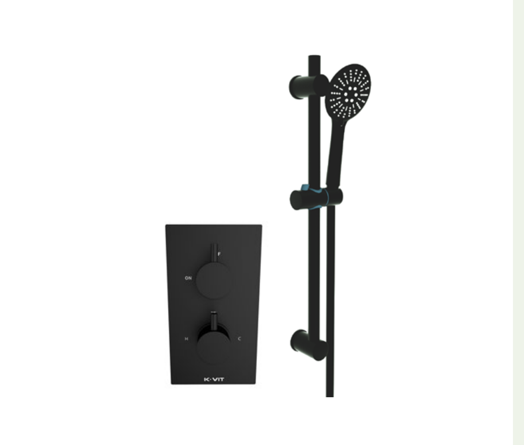 Kartell K-VIT Nero Round Option 3 Concealed Thermostatic Shower with Adjustable Slide Rail Kit- Matt Black (SHO045NR-SHO057NR-SHO088NR)