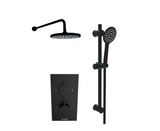 Kartell K-VIT Nero Round Option 4 Concealed Thermostatic Shower with Diverter, Adjustable Slide Rail Kit & Overhead Drencher – Matt Black (SHO046NR-SHO057NR-SHO088NR-SHO055NR)